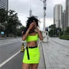 Summer Buckle Band Skrit 2 Piece Set Women Neon Green Pink Streetwear Sets Belt Fashion Sexy Beach Outfits Casual Clothing Women's Tracksuit