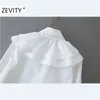 women fashion v neck bow tie casual smock blouse shirt pleated ruffles chic white blusas streetwear tops LS7241 210420