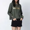 Rowling Green Lettre Impression Femmes Sweat-shirt 2021 Automne Nouveau O Cou À Manches Longues Casual Wild Lady Sweat-shirt Pull Tops X0721