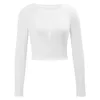 T-shirt Femme Femmes Automne Tricot Côtelé Crop Tops Manches Longues Couleur Unie Slim Fit Bouton Avant T-shirts