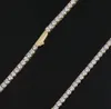 Diamond Choker Tennis Necklace 1 Row 3-5mm 14K Gold Plated Iced Out Cubic Zironia Chain with Snap Clasp Hiphop Jewelry Whosales