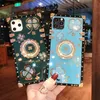 Vintage Rose Lucky Clover Flower Square Phone Cases For IPhone 13 Mini 12 Pro Max 6 7 8 Plus XR XSMAX 11ProMax Glitter Diamond Ring Holder Stand Soft Cover Case