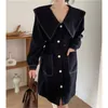 Sailor Collar Single-breasted Korean Women Dress Autumn Long Sleeve Pockets Belted Dresses Elegant Vintage Ladies Vestidos 210513