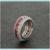 Avec des pierres latérales Jewelrysize 7-12 Hip Hop 5 rangées rouge Zircon cubique grand anneau or Sier couleurs pour hommes bagues livraison directe 2021 Rzu7J