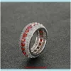 With Side Stones Jewelrysize 7-12 Hip Hop 5 Rows Red Cubic Zircon Big Ring Gold Sier Colors For Men Finger Rings Drop Delivery 2021 Rzu7J