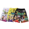 Aolamegs Shorts Heren Cartoon Flame Graffiti Print Beach Knielengte Hip Hop Bermuda Stijl Elastische Taille High Street Summer 210806