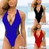 Tute intere BINAND Costume da bagno con cerniera scollo a V profondo per donna Bikini a rete Set Tuta intera Sexy Tute femminili imbottite solide