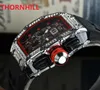 Automatische klok geschenk horloge stopwatch rubber siliconen heren skeleton wijzerplaat horloges misdaad premium luxe diamanten beroemd Alle wijzerplaten werken klassieke ontwerper wriswatch