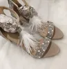 2023 Mode Feder Hochzeit Schuhe 4 Zoll High Heel Kristalle Strass Brautschuhe mit Reißverschluss Party Sandalen Schuhe für Frauen Siz262v
