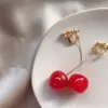 Stylish Clip Earrings pendants Sweet Cherry Fruit Ornaments Long Dangle Drop Jewelry Women Gift Ladies Ear Clip Pendant