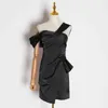 Asymmetrical Party Dress Women Slash Neck High Waist Irregular Ruched Dresses For Female Fashion Clothing 210520