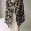 Coréen Vintage Houndstooth Tweed Manteau Jacekt Femmes O-Cou Ceinture Poches Tops Élégant Dames Mode Femme 210513