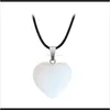 Collares Colgantes Piedra natural Colgante de piedras preciosas con cadena de cuero Pu Forma de corazón Cristal Cuarzo Turquesa Charm Neckl