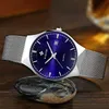 Wwaor Watch Mężczyźni Luksusowy Ultra-Th Casual Mężczyzna Zegarek Niebieski Wodoodporny Ze Stali Nierdzewnej Quartz Auto Data Moda Zegarek Męskie 210527