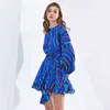 Bohemian Printed Women's Dress O Neck Long Sleeve High Waist Hit Color Dresses Female Clothing Fashion 210520