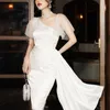 Kvinnor sexig satin vit bomullsfest klänning elegant kvällsklubb prom celebrity bodycon vestido 210527