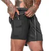 Short de jogging homens 2 em 1 esporte fitness musculao treino secagem rpida praia masculino vero correndo 220312