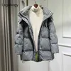Lagabogy Winter Coat Kvinnor Hooded Black White Plaid Puffer Jacket 90% Vit Duck Down Parkas Tjock Varm Loose Outwear 211130