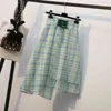 Korean Style Summer Women's Short Sleeves Cotton T-shirt + Plaid Skirts 2 pcs sets Female Fashion Suits Outfit L-4XL 210428
