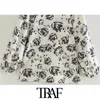 TRAF Women Fashion Floral Print Loose Blouses Vintage High Collar Long Sleeve vrouwelijke shirts blusas chic tops 210415