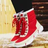 Taille 43 36-48 femmes chaussures Super chaud bottes d'hiver bottes de pluie imperméables noir rouge à lacets bottes de neige dames antidérapant cheville