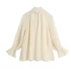 Damesmode chique boog semi-pure chiffon blouses vintage elegante lange mouw losse shirts vrouwelijke causale tops 210520