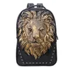 Partihandel Mens axelväskor Street Cool Animal Lion Head Men ryggsäck Vattentät slitsträckt läderhandväska utomhussporter stor fritids datorväska 3049