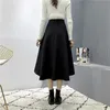 女性のための秋のビンテージレディース黒のスカートの固体レトロなシックなロングスカートのための高さのシックなスカート