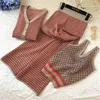 Spring Women tricots Tracksuit 3 pièces Set Sweater à manches longues Pull + débardeur + Suits de pantalon de jambe large 211106