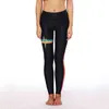 Rainbow Striped Polyester Leggings Casual Black Sporting Elastic Force Andas för kvinnor 211221