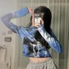 Yedinas Sexy Slim T Shirt Women Tie Dye Print Long Sleeve T-shirts Korean Style Harajuku Tops Vintage Streetwear Skinny Tee Top 210527