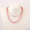 2 stks / set Bohemian Multicolor Kralen Wit Pearl Beaded Kettingen Voor Vrouwen Boho Roze Natuursteen Ketting Party Sieraden Geschenken