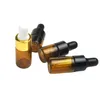 1ml 2ml 3ml Mini Glass Dropperflaska Klar Amber Små provflaskor med svart silverlock för parfym Kosmetisk E flytande sn2781