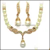 Örhängen Halsband Smycken Sats 2 / st Vintage med Pearl Matching Set för kvinnor Eleganta Bröllopsgåvor Drop Leverans 2021 Plzad