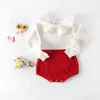 Spring Baby Girl Clothes Bodysuit Ruffled Collar Fashion Knitted Sweater Infantil Patchwork Long Sleeve Bab 3633