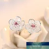 100% 925 Sterling Silver Fashion Cherry Blossoms Kwiat Kryształ Ladies`cute Stud Kolczyki Kobiety Biżuteria Prezent Urodzinowy Tanie Ekspert Cena Fabryczna