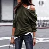 Women's Blouses & Shirts Knitted Long Sleeved Top Sexy One Shoulder Pullover Hollow Soft Blouse Solid Color Casual