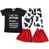 Whole Kids Дизайнерская одежда Комплекты для девочек Бутик расклешенные наряды Модная одежда для маленьких девочек Молочный шелк с принтом коровы Bla1266859