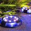 Lámparas de césped 2 piezas 8 luces de disco con energía solar LED Iluminación de paisaje de jardín impermeable al aire libre para caminación de patio de la cubierta del patio