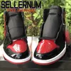 신발 Jumpman 1 High OG Bred 특허 농구 레드 블랙 1s 특허 가죽 스포츠 스니커즈 Ship