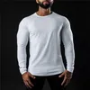 Fitness Workout Sólido Tee Top Ginásio Homens de Algodão Respirável Esportes T-shirt de Manga Longa Primavera Moda Marca O-pescoço Slim Fit Tshirt 210421