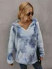 Isarose Femmes Fluffy Sweat à capuche Soft Coral Fleece Sweat-shirt d'hiver avec pull de poche Lady Tie-Dye Tie Dye Tops à capuche 210422