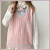 Japão Rhombus Sweater Colete Preppy Kawaii Feminino Outono Inverno Bonito Casaco Rosa Casaco Solto Knit Student Cool Streetwear 210526