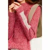 秋と冬のクリップ赤の色のマッチングセーターシャツの女性の緩い長袖ピンクの底打ち210427