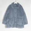 WIXRA Kobiety Sheepskin Wełniany Płaszcz Ladies Winter Single Breasted Oryginalna futra Outwear Kurtka Oversize Ciepły Luksusowy Płaszcz 211018