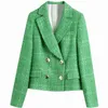 Slim Kobiety Zielony V Neck Długi Rękaw Płaszcz Spring-Jesień Moda Damska Vintage Kobieta Single Breasted Blazer 210515