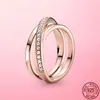 Real Sterling Rose Gold Color Daisy Flower Ring för Kvinnor Original 925 Silver Rings Brand Smycken Gift