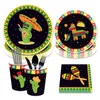 Diminuiço de jantar descartável 20pcs México Cinco de Mayo Decorações de festas conjuntos de cartoon cactos guardanapos para mexicano favores de mesa de mesa