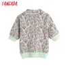 Maglione lavorato a maglia jacquard estivo moda donna Maglione vintage manica corta femminile Pullover chic BE502 210416