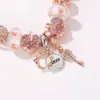 16-21cm Rose Gold Charms Armband Pink Flower Charm Beads Queen Pendant Fit Alla hjärtans smycken DIY-pärltillbehör för SIL191m